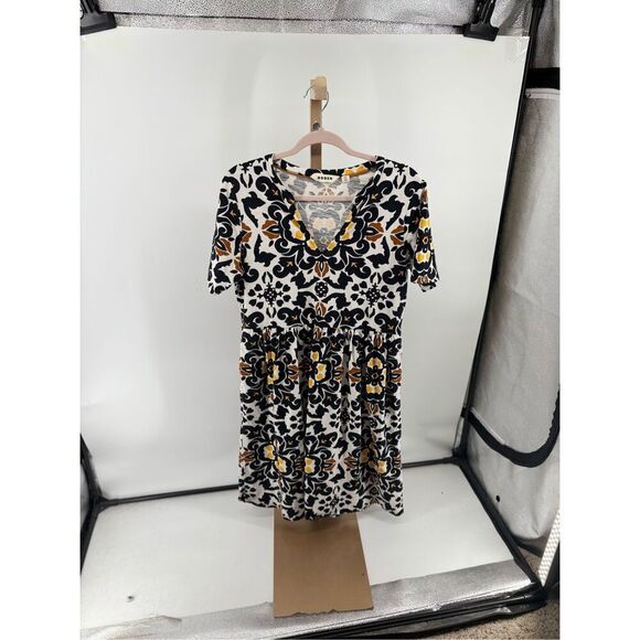 Boden Easy Notch Neck Jersey Dress Size 10L Short Sleeve Black Opulent Pome - Picture 4 of 10